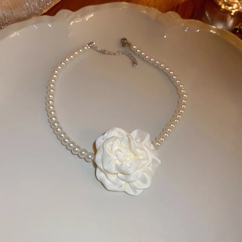 4 Pcs Jewelry Sets for Women Fabric Flowers Necklace Bracelet Earrings French Fashion Retro Style Girl Party Accessories Set