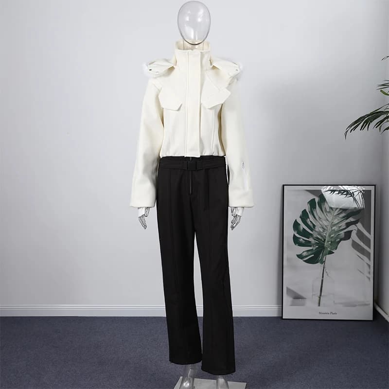 Women's Hooded Ski Suit with High-Waist Pants