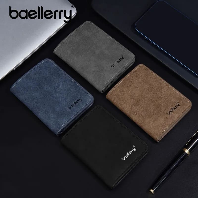 Baellerry Thin Sanded Leather Wallets Driver's License Card Holder Casual Business Multi-Function Bifold Men's Short Wallet