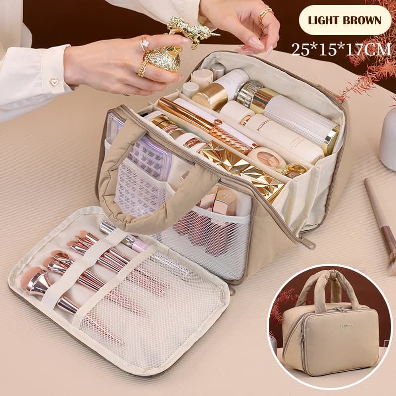 Toiletry Bag with Divider and HandleLarge Capacity Wide-Open Makeup Organizer Zipper Closure New Design Cute Travel Cosmetic Bag