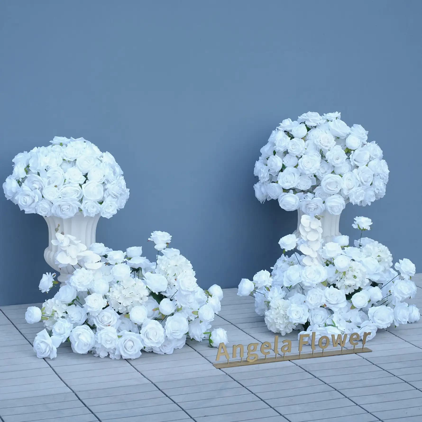 Pure White Silk Rose Flower Row Runner