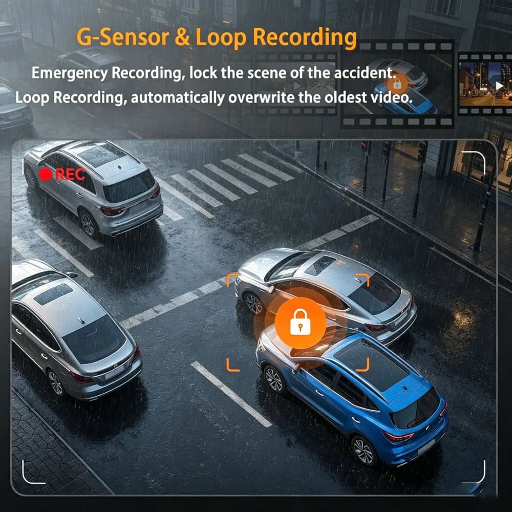 Dash Cam 3.16-inch Car Driving Recorde 360° Rotating with Four Lens 1080P Rear/Left/Right 720P,WiFI Night Vision, Loop Recording