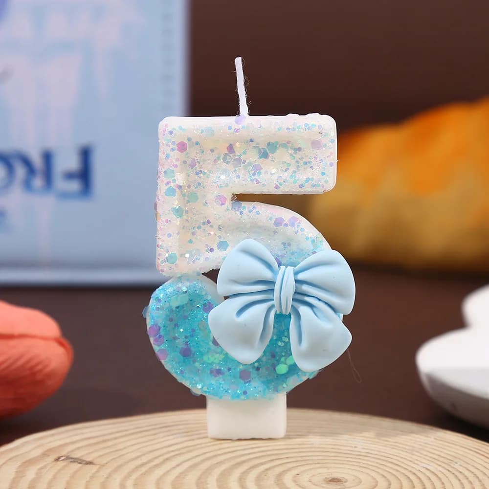 Light Blue Bow Number Candles