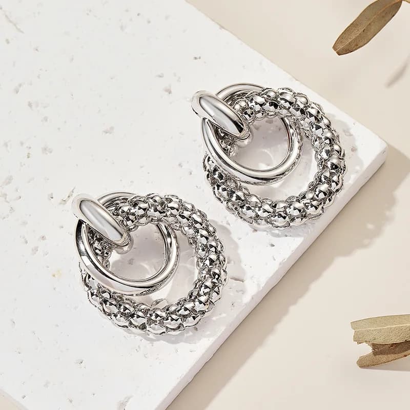 Double Ring Shiny Stud Earrings