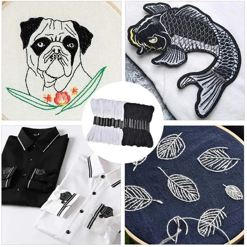 Black and White Embroidery Floss Skeins