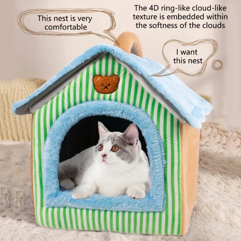 Small Dog House-Style Indoor Bed with Lift-Out Pad