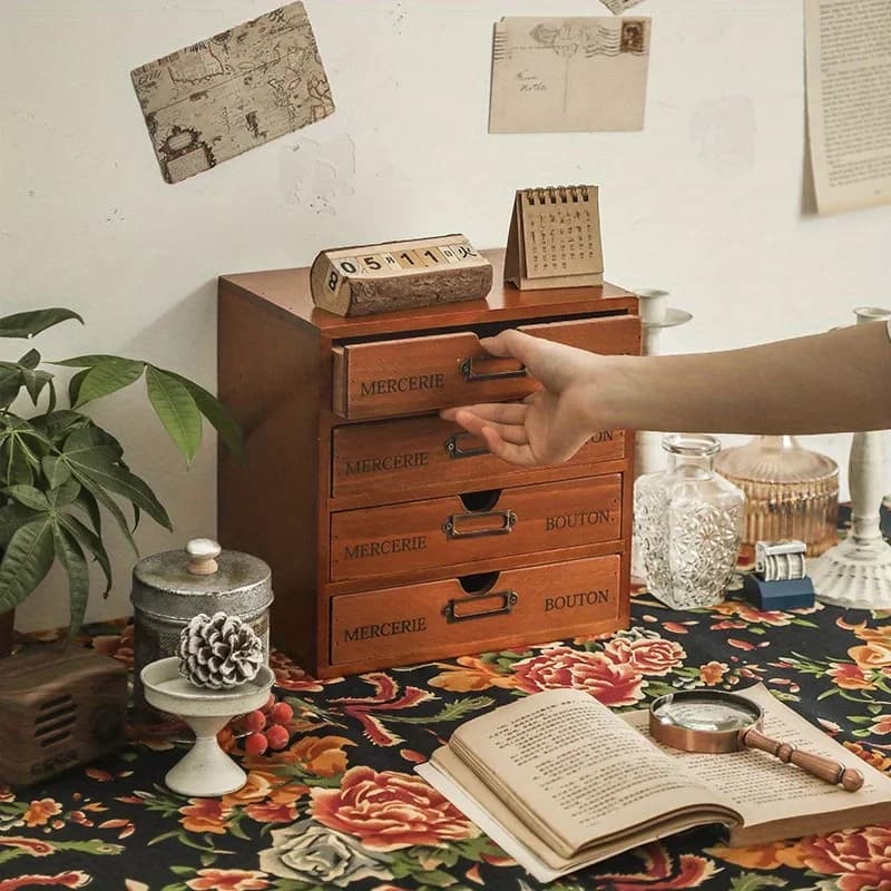 Wooden 4-Drawer Desktop File Cabinet