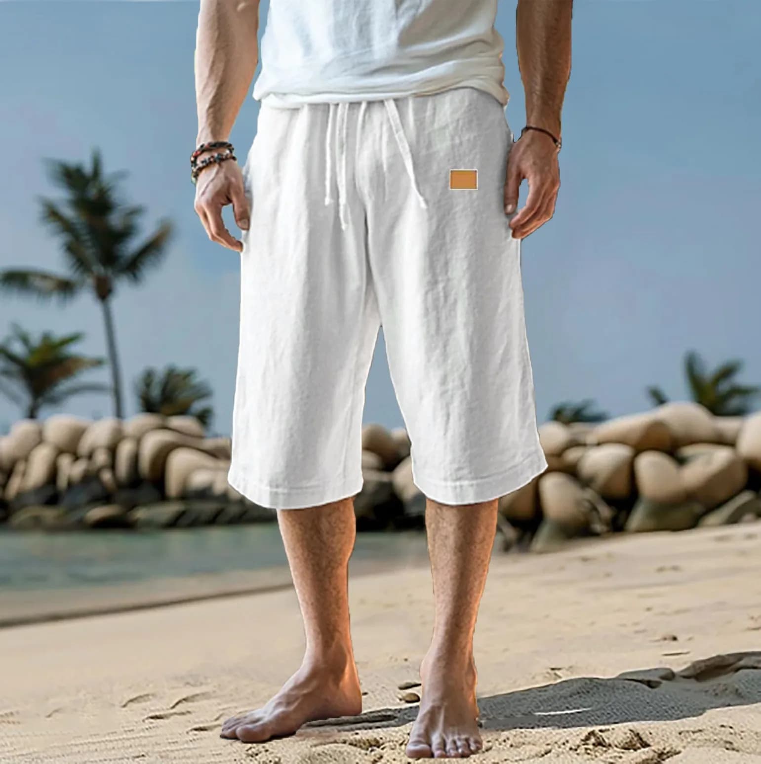 Men's Cotton Linen Capri Shorts