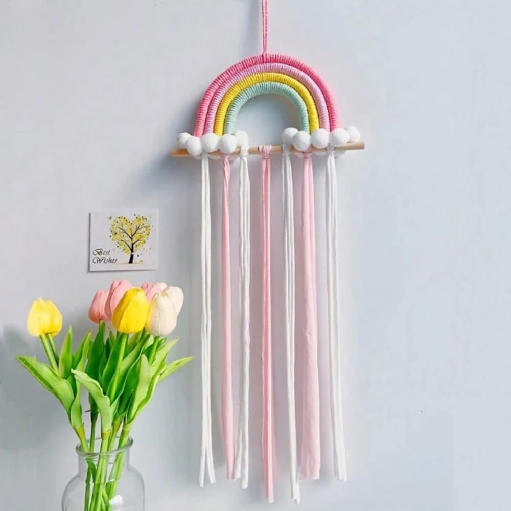 Hair Accessories Hanging Storage Rack, Wall Decoration, Hair Bow Storage Belt, Braided Rainbow Baby Hairpin Accessories Stand
