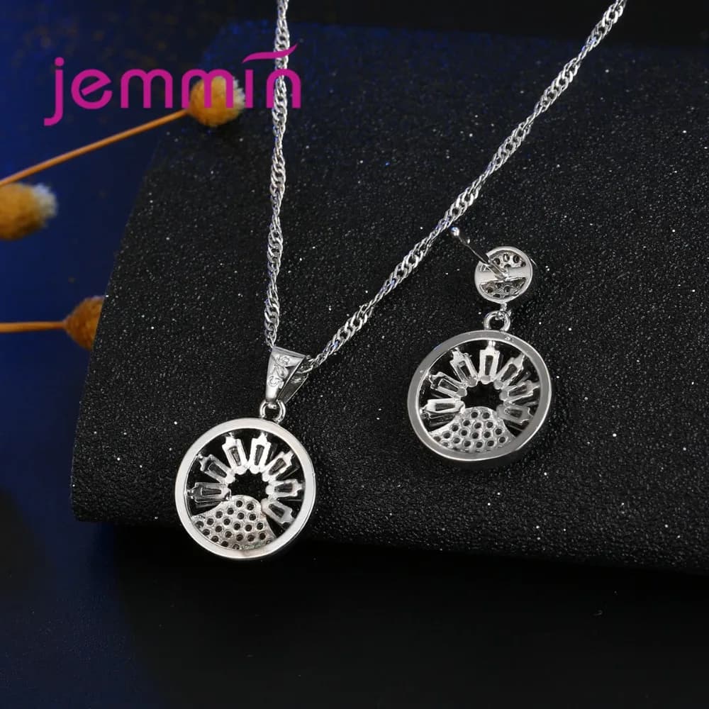 New Genuine 925 Sterling Silver Jewelry Set Fashion Wedding Jewelry Exquisit Round Design Earrings+Necklace Jewelry Sets