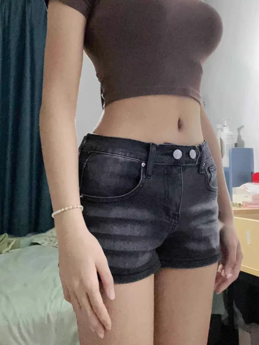Grey Denim Low-Rise Mini Shorts