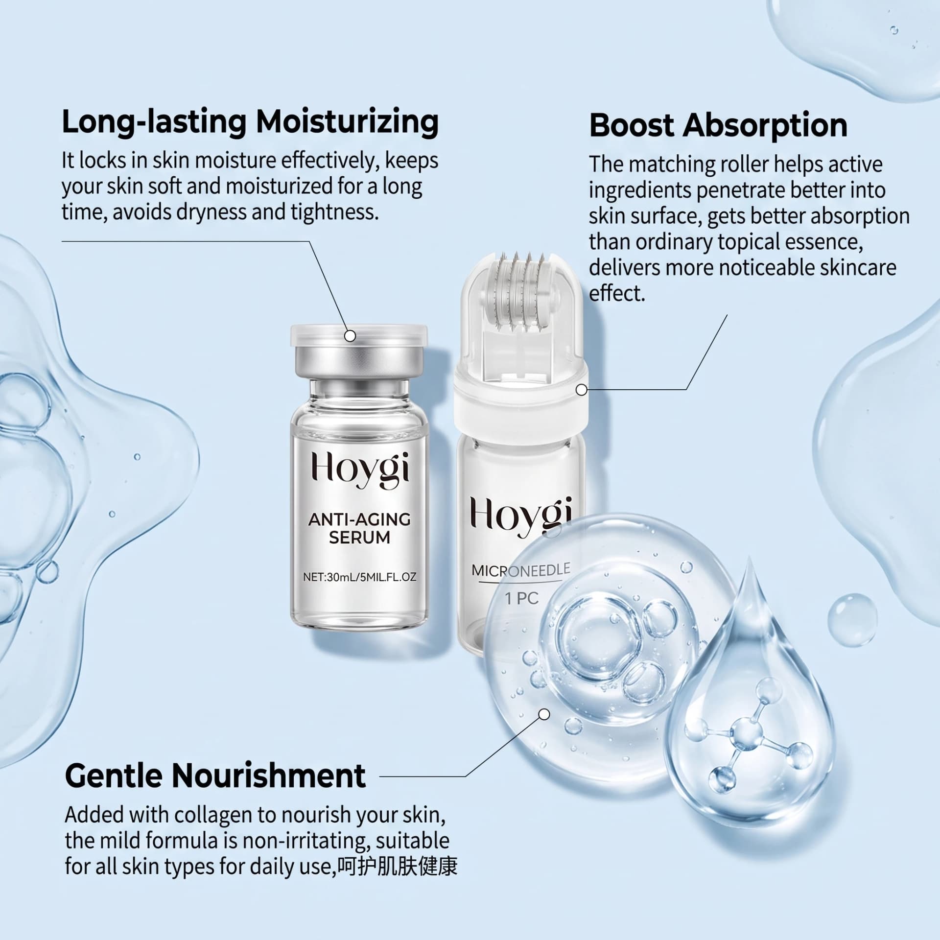 Facial Roller Skincare Set Moisturizing Smoothing Hydrating Daily Face Care Serum Kit Gentle Skin Nourishment