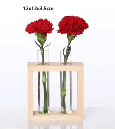Wooden Frame Glass Hydroponic Vase