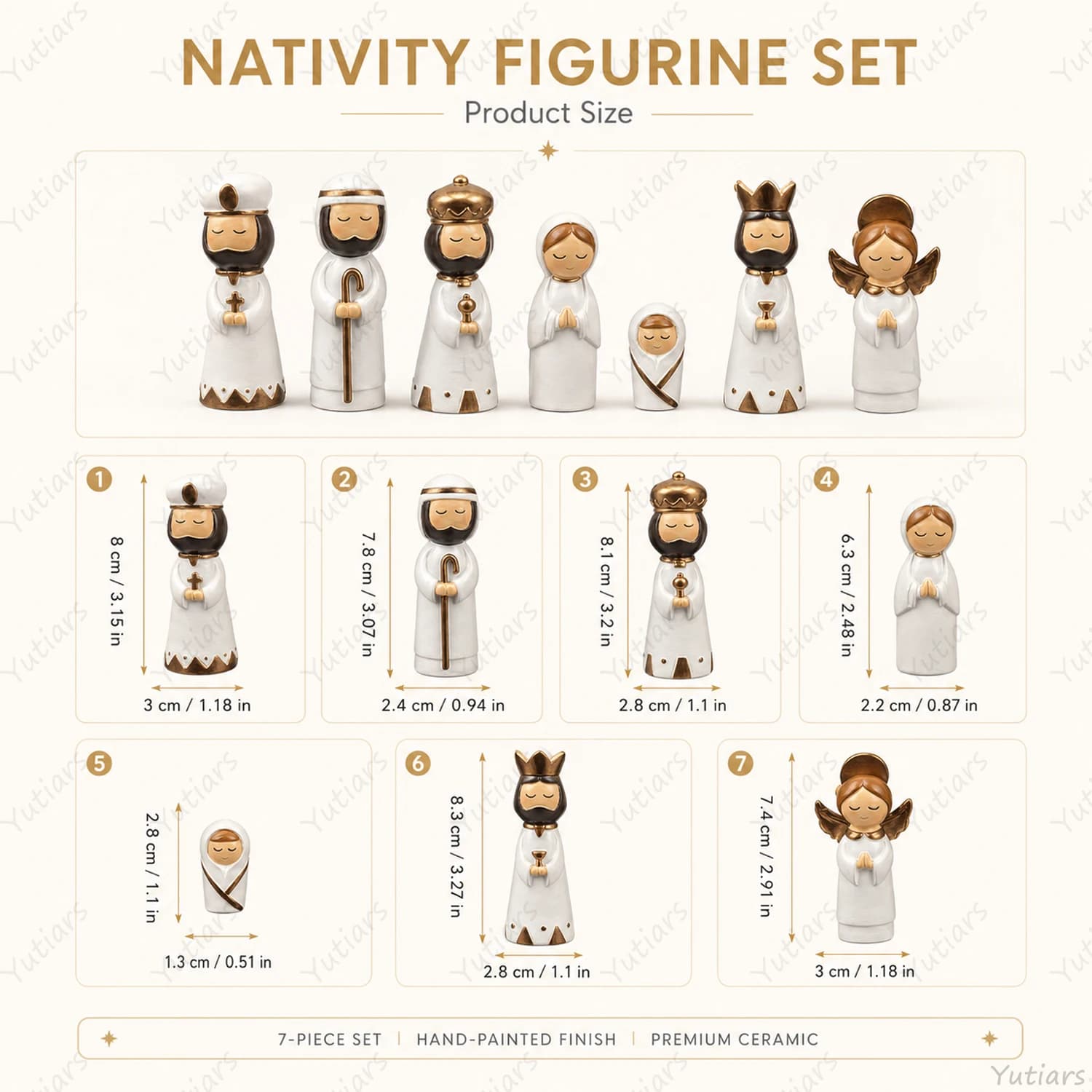 Nativity Figurines Set - 7 Piece Ceramic Christmas Decoration