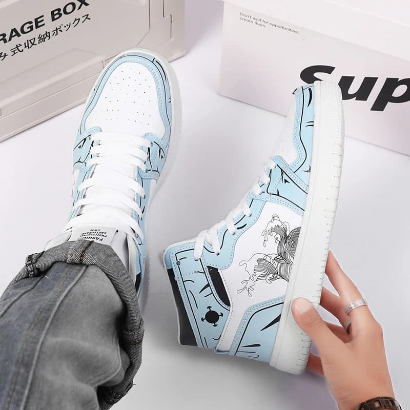 Sneakers Men High-top Flat Leather Breathable Casual Comfortable Walking Shoes Outdoor Luxury Designer Big Size Tennis Shoes Man