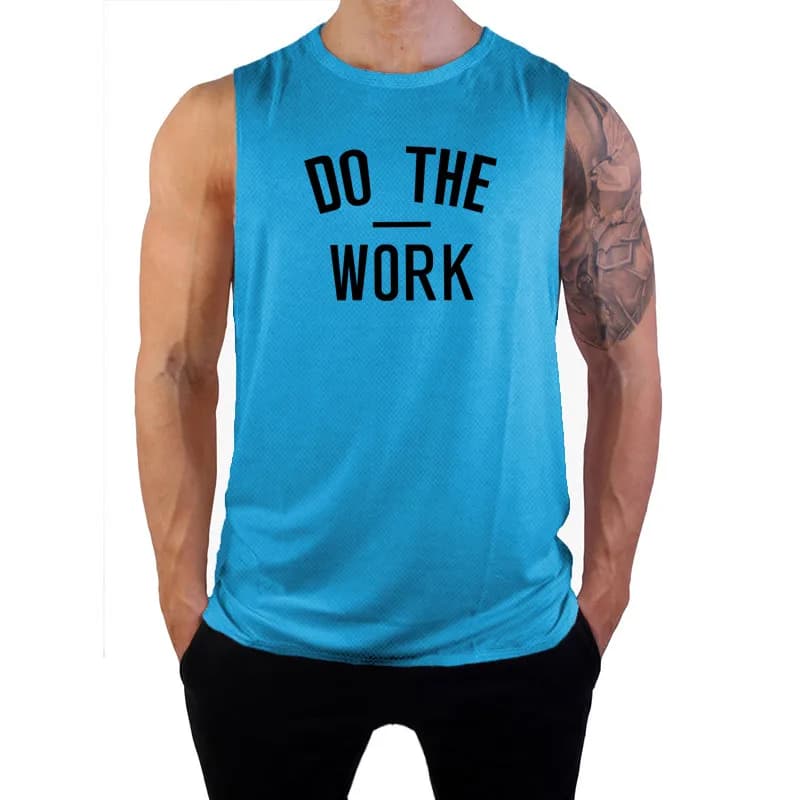 Men's Gym Clothing DO THE WORK Printed Sports Quick Dry Bodybuilding Shirts Casual Breathable Mesh O-neck Muscle Fitness Vests