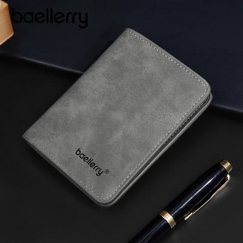 Baellerry Thin Sanded Leather Wallets Driver's License Card Holder Casual Business Multi-Function Bifold Men's Short Wallet