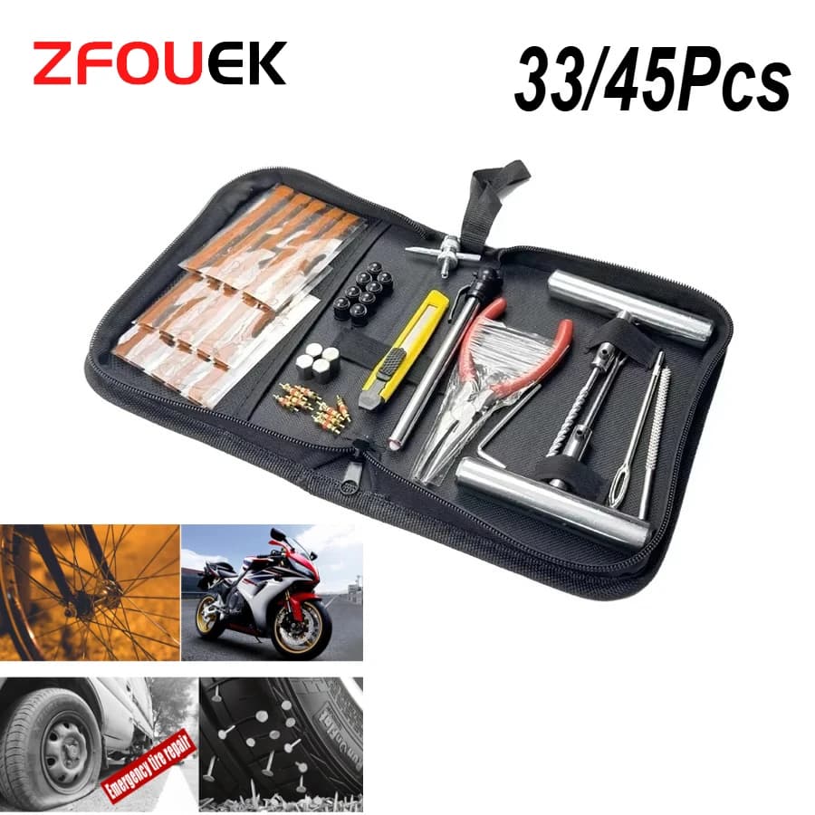 Tire Repair Kit with Tools and Strips