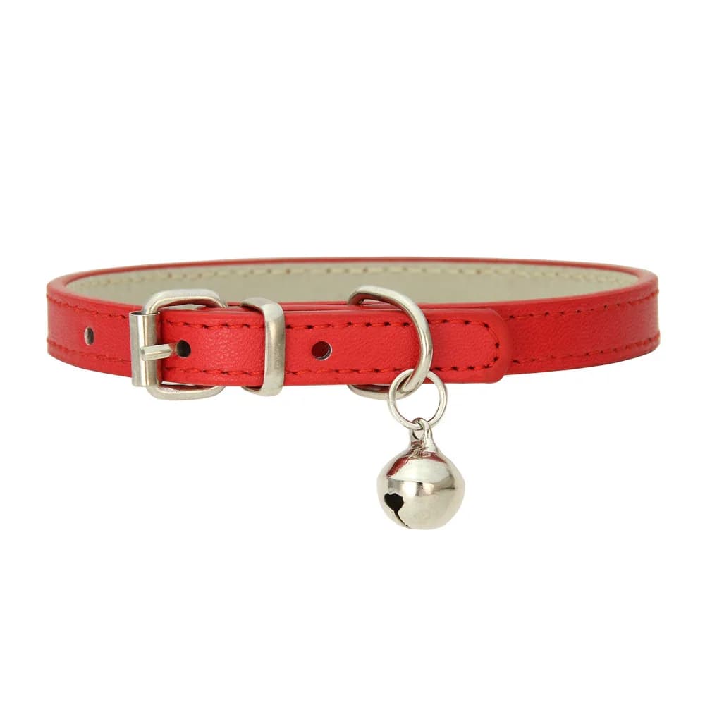 Adjustable PU Leather Cat Collar with Metal Buckle