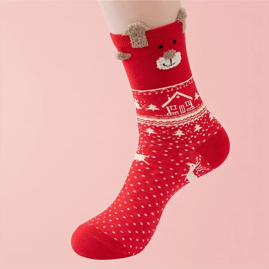 Women's Christmas Cartoon Long Socks, 3-Pair Set