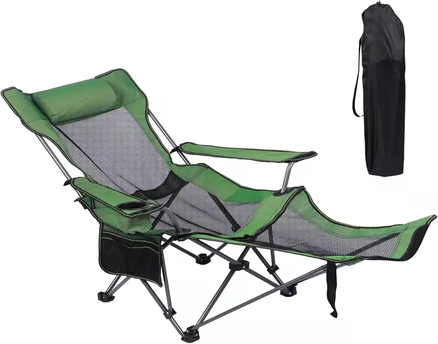 Camping Lounge Chair, Portable Reclining Camping Chair, Folding Camping Chair with Footrest,Headrest & Storage Bag