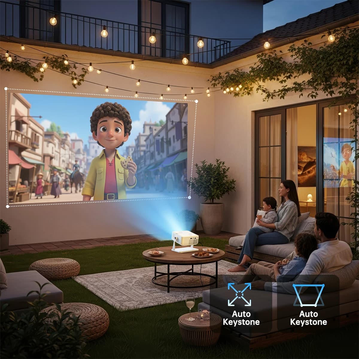 Mini Projector 280 ANSI, Supports 1080P, Portable Smart Projector with WiFi 6 & Bluetooth 5.2, Android 10, 1GB+8GB, Home Theater