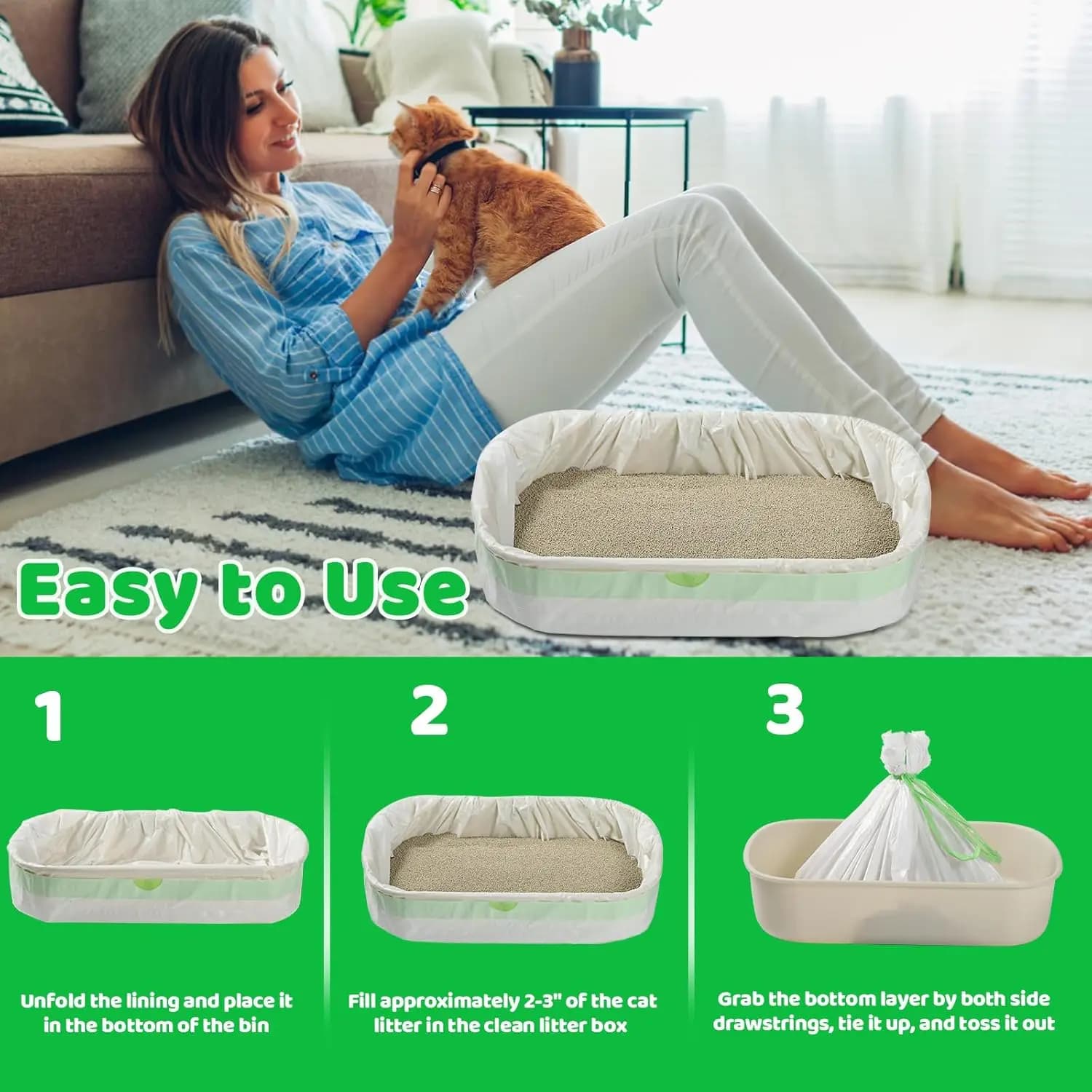 Jumbo Tear-Resistant Cat Litter Box Liners