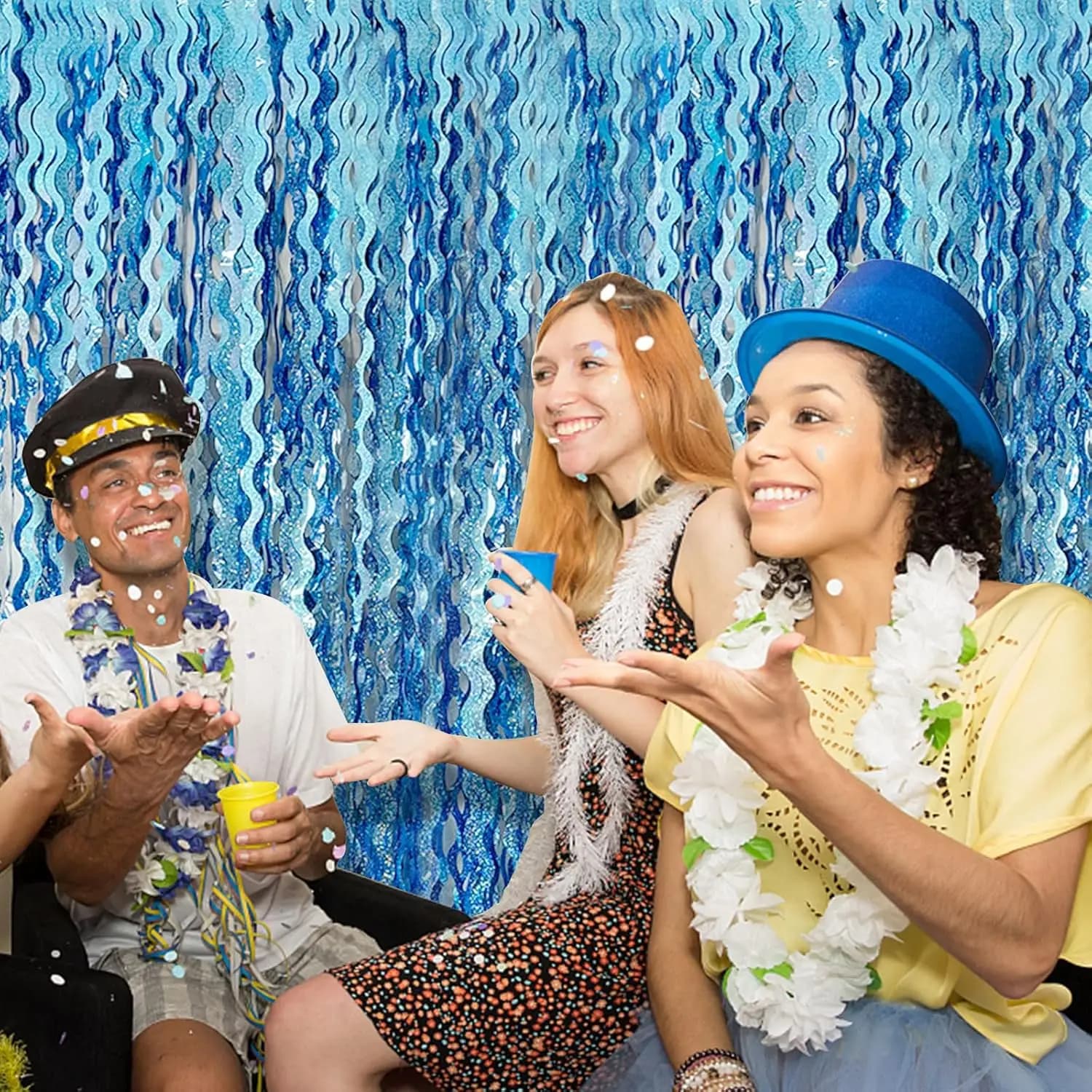 Blue Fringe Streamer Party Backdrop