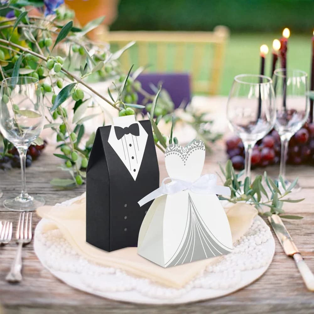 Bride and Groom Candy Favor Boxes 50-Piece Set