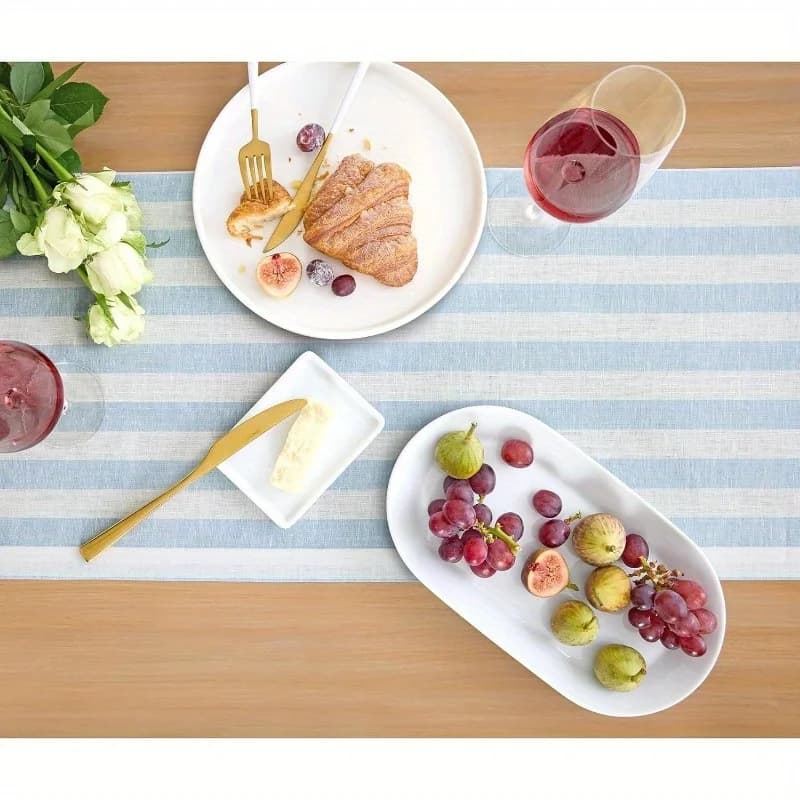Blue and White Striped Table Runner