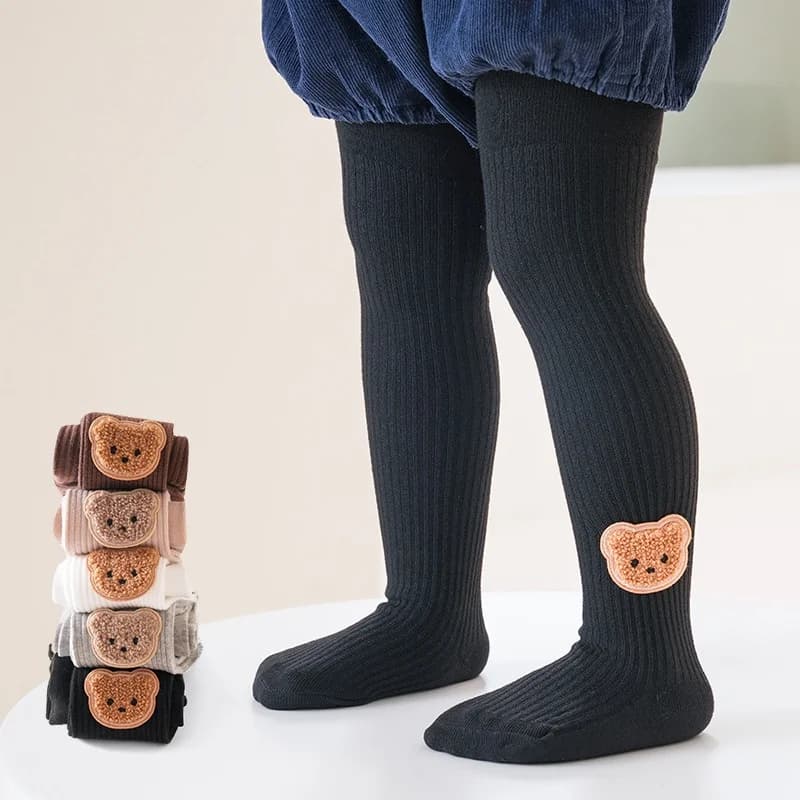 Bear Embroidery Cotton Baby Tights