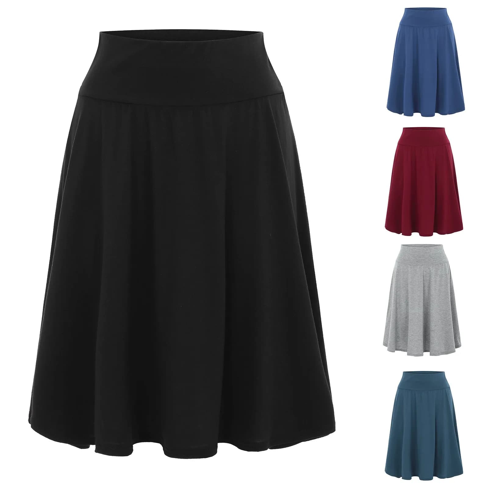 Women's High Waist Elastic Knee Length Skirt