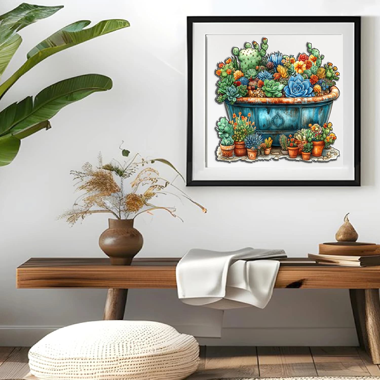 Wooden Puzzle with Animal and Succulent Shapes