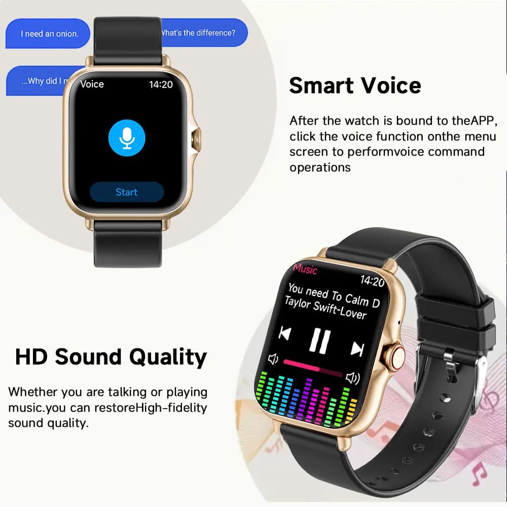 Smart Watch for Android iOS Ultra Low Power Bluetooth Calling Fitness Tracker Music Control Voice Assistant Metal Body Sports