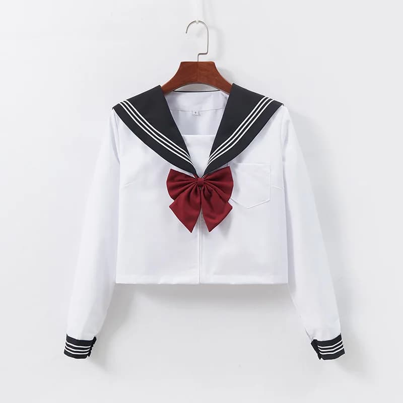Japanese School Sailor Uniform Black White Three-Piece Set