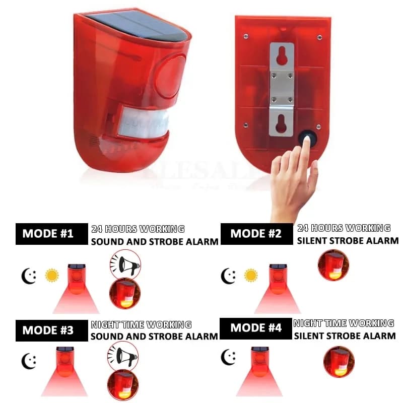 Solar Motion Detector Alarm Light with Strobe Siren