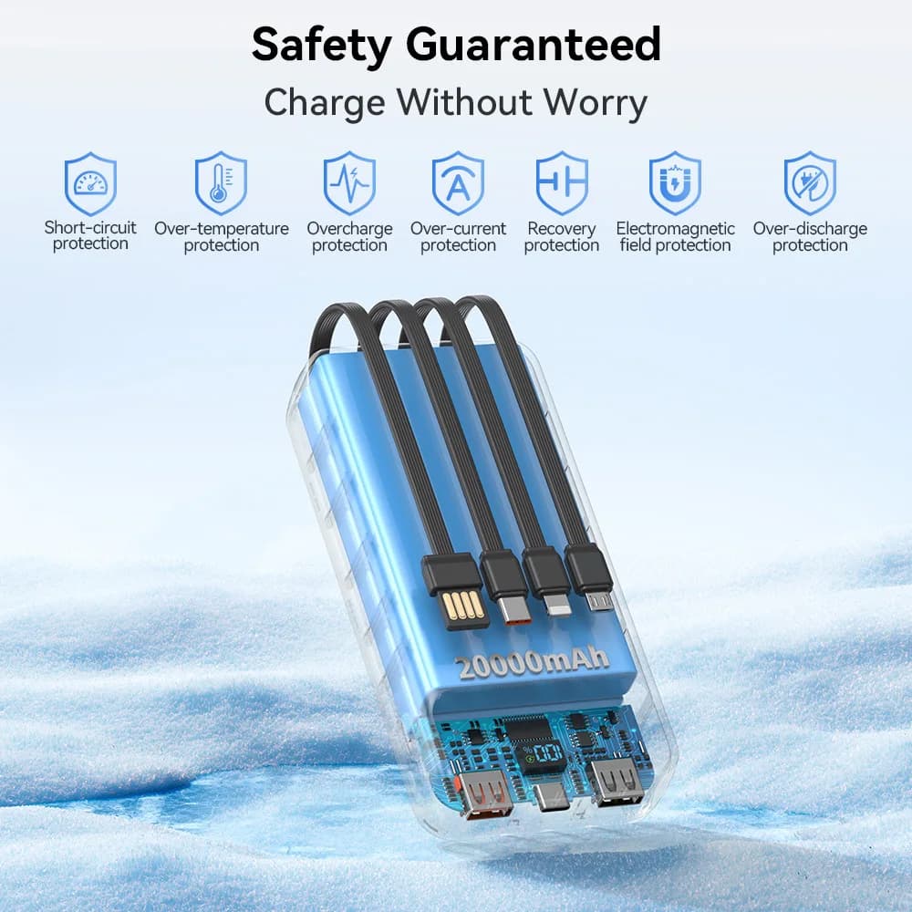 20000mAh Power Bank with Built-in Cables