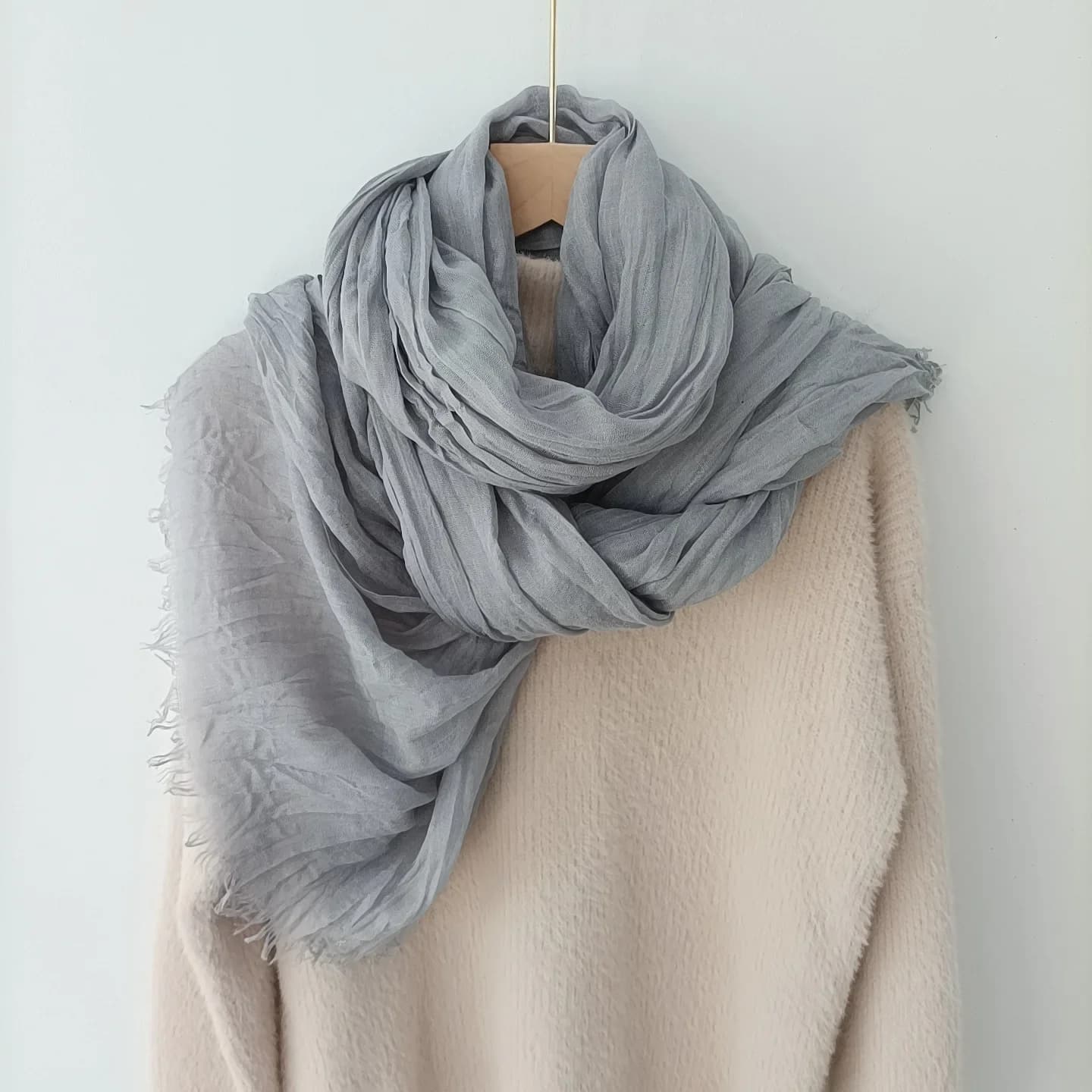 Scarf Women's Literary Texture Folds Long and Thin Rough Edge Simple and Versatile Korean Version Spring Autumn and Winter Shawl