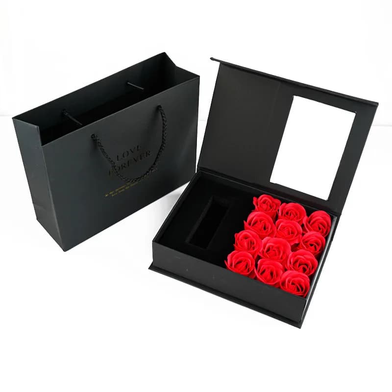12 Rose Flowers Valentine'S Day Gift Box Soap Flower Necklace Jewelry Party Wedding Bridal Shower Bachelorette Party Gift Box