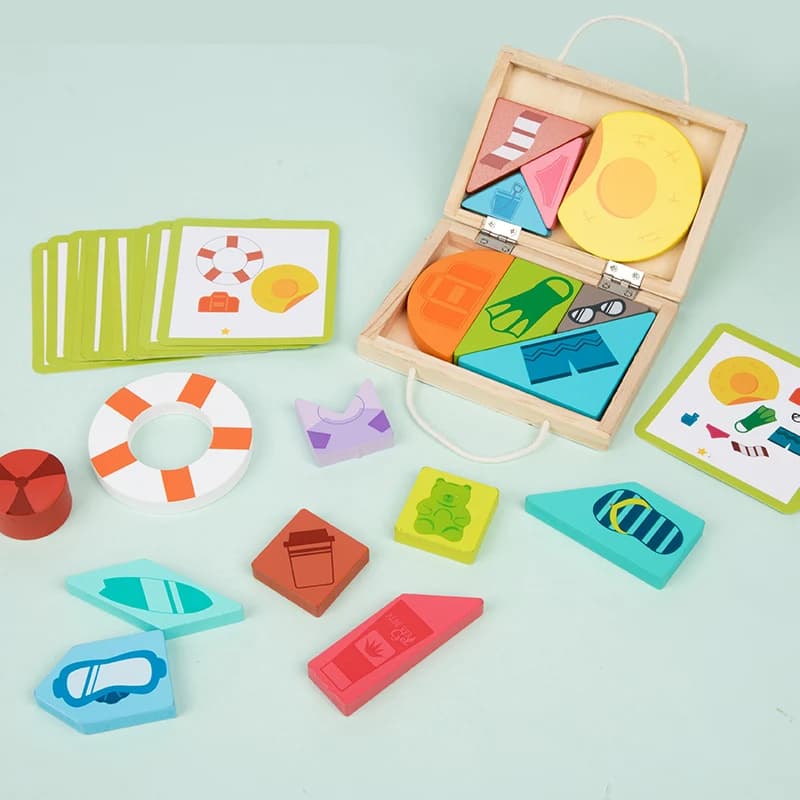 Wooden Blocks Puzzle with Game Cards