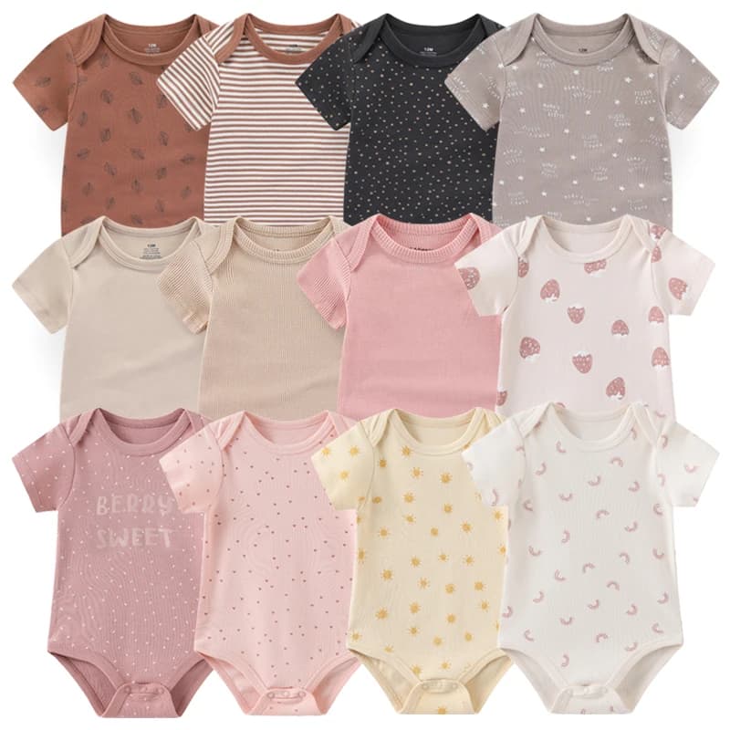 Newborn Bodysuits Cotton Cartoon Baby Girl Clothes Set 6Pieces Short Sleeve Baby Boy Clothes Summer Solid Color Bebes