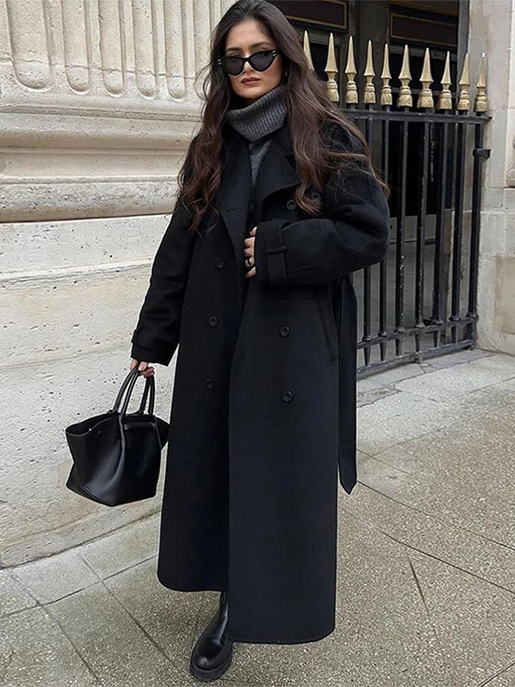 Wool Coat With Tailored Collar and Belt