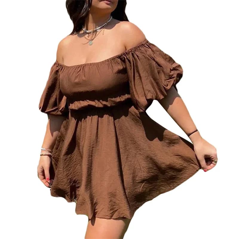 Women's Off-Shoulder Puff Sleeve Summer Tunic Dress