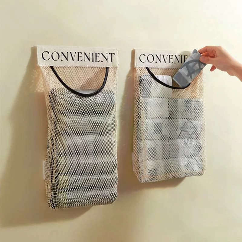 Wall Mount Mesh Storage Bag Organizer