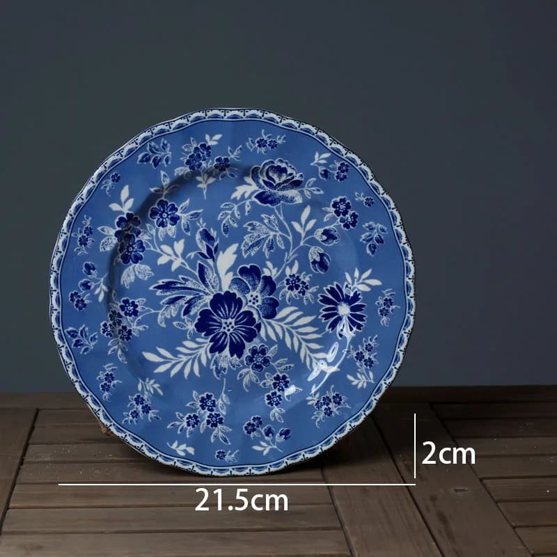 Blue and White Ceramic Dinner Plate Set