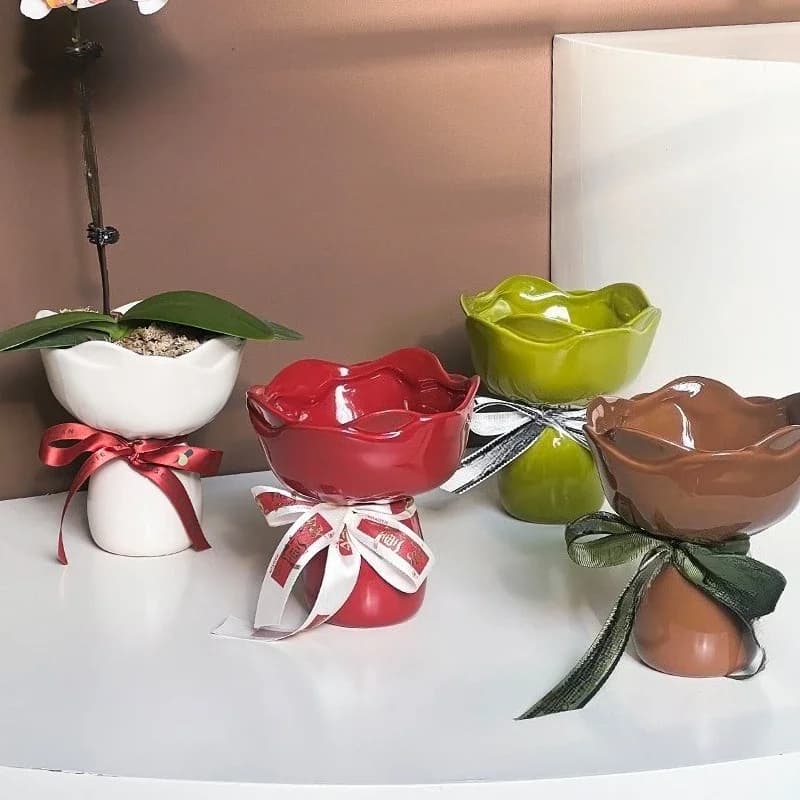 Rose-Shaped Ceramic Vase