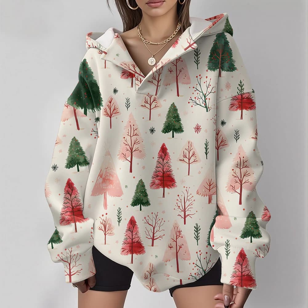 Casual Oversized Snowflake Pullover Hoodie