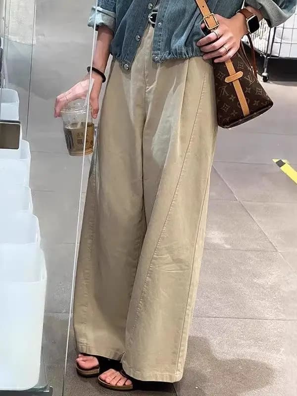 Khaki High Waist Wide Leg Casual Pants
