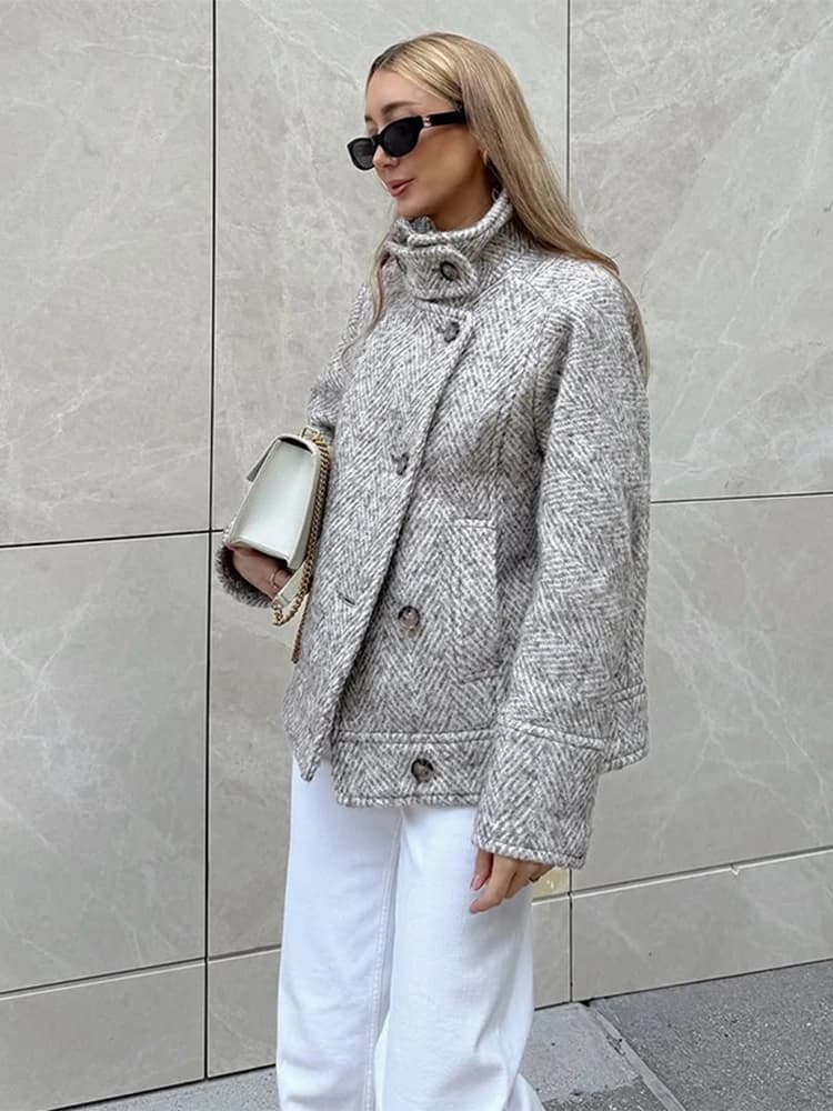 Women's Wool Blend Stand Collar Overcoat