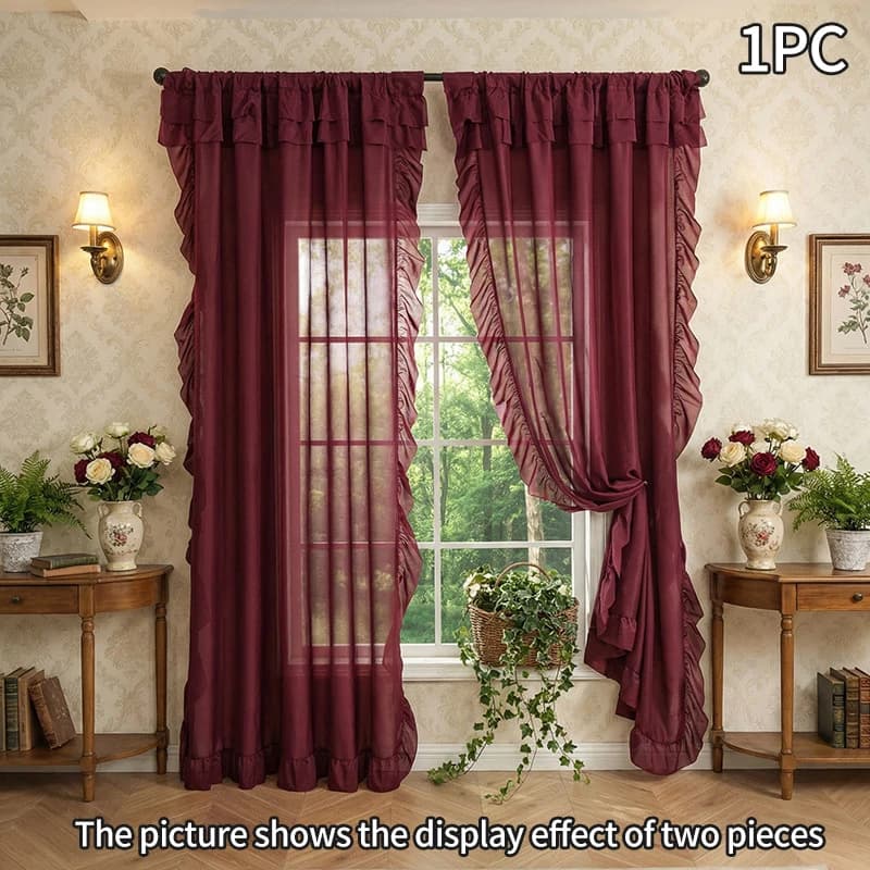 Ruffled Sheer Voile Curtains Light Filtering